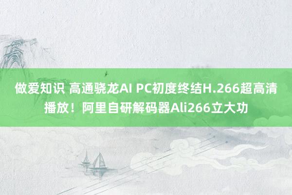 做爱知识 高通骁龙AI PC初度终结H.266超高清播放！阿里自研解码器Ali266立大功